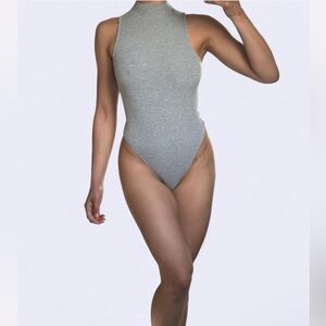 Aerie Ribbed High Neck Bodysuit in Heather Gray